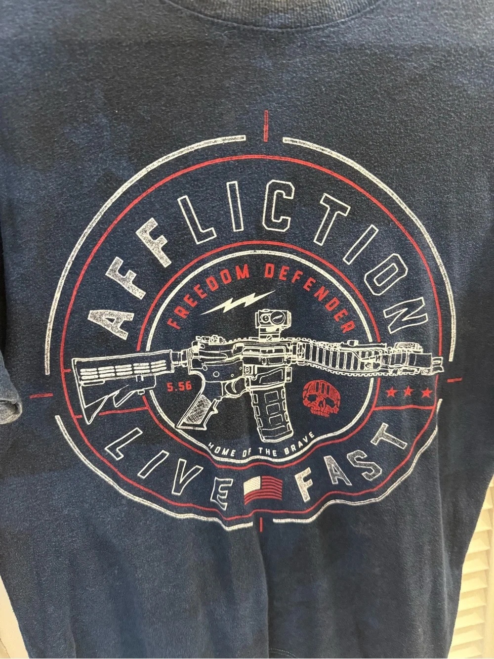 Affliction “Freedom Defender” Graphic T Shirt - Navy with Red & White Print